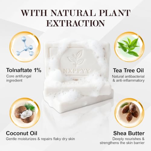 Antifungal Soap - Body & Face Wash for Acne, Folliculitis, Eczema, Body Odor, Jock Itch, Athletes Foot, Tinea Versicolor with Tea Tree Oil & Coconut (3Bars x 2.82 oz)