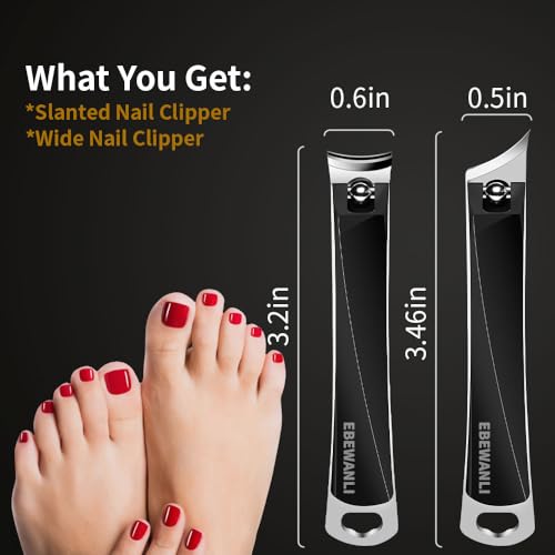 EBEWANLI Nail Clippers Set, Ultra Sharp Nail Clippers for Men, Slanted Angled Ingrown Toenail Clipper and Curved Fingernail Clipper Cutters, Stainless Steel Finger Nail Clippers Adult Black-set