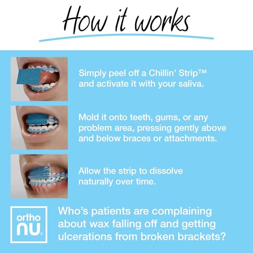 Chillin Strips, Therapeautic, Moldable and Dissolvable Strips, Replaces Orthodontic Wax for Braces, Dentures, Dental Appliances, 2+ Hours of Oral Pain Relief, Icy Cocoa, 6 Strips