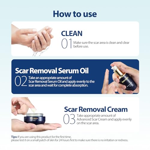 Boysea Scar Cream & Serum Oil, Advanced Scar Removal Set, Reduces Appearance of Keloids, C-Sections, Surgeries, Burns, Acne, 2 x 1.06 Oz Bottles