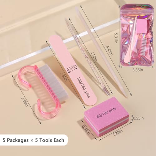Disposable Manicure Kit 5Pcs Mini Nail Files Buffer Orange Sticks