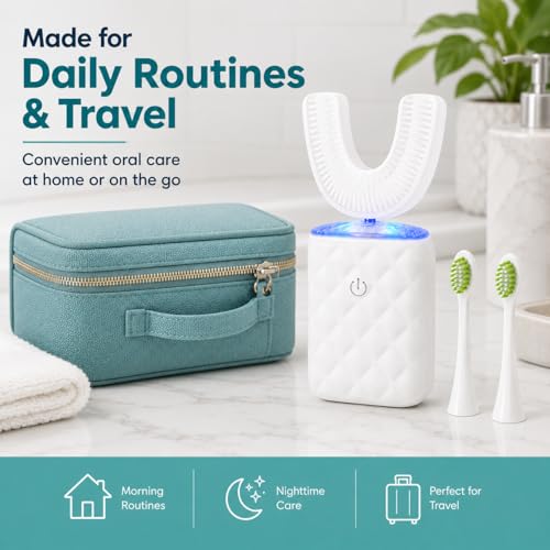 U Shaped Electric Toothbrush for Adults - Ultrasonic Automatic 360° Mouth Cleaning Toothbrush with 5 Modes, IPX7 Waterproof, Rechargeable Sonic Full Mouth Electric Toothbrush (White)