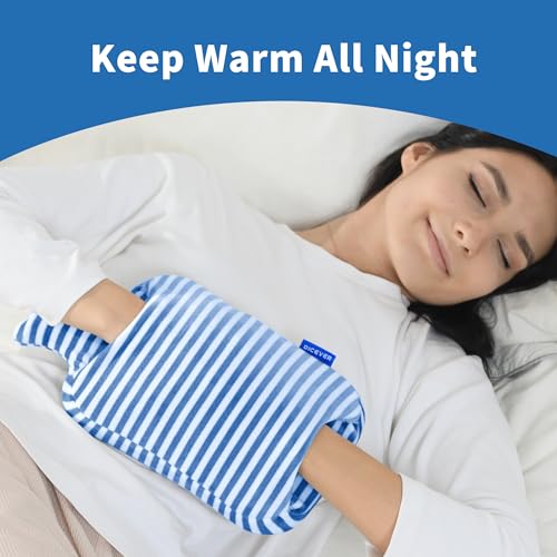 Hot Water Bottle, 2L Hot Water Bag with Cover for Menstrual Cramps, Neck and Shoulder Pain Relief, Hot and Cold Therapies, Hand Feet Warmer, Warm Water Bag with Hand Pocket, Blue scs-tw-blue