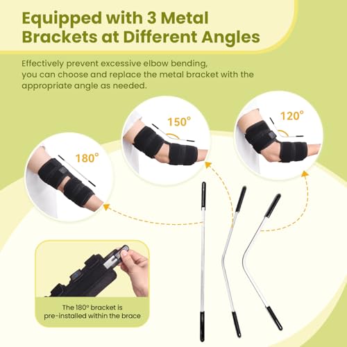 Cubital Tunnel Syndrome Elbow Brace Splint for Ulnar Nerve Entrapment, suitable for all day, with 3 interchangeable angle supports - M Black Medium
