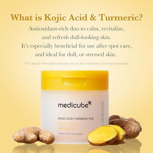 medicube Toner Pads Kojic Acid Turmeric Clarifying Pad for Troubled Skin Kojic Acid Turmeric Pads 70 Count (Pack of 1)