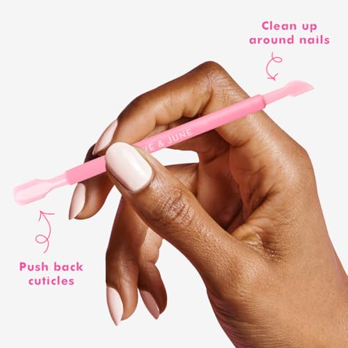 Olive & June Manicure Cuticle Pusher | Dual-Ended Tool for Safe, Easy Cuticle Care | Gentle Plastic Pusher & Cleanup Edge | At-Home Mani Essential with Stable Rubberized Grip