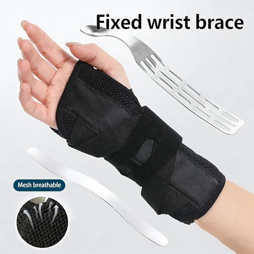 Wrist Brace Carpal Tunnel Right Left Hand for Men & Women, Night Sleep Support Splint Dual Aluminum Plate Wrist Support Lightweight Stabilizer for Carpal Tunnel, Gym, Office & Wrist Pain Relief (Right Hand-Black-S/M, Medium) Right Hand-Black-S/M