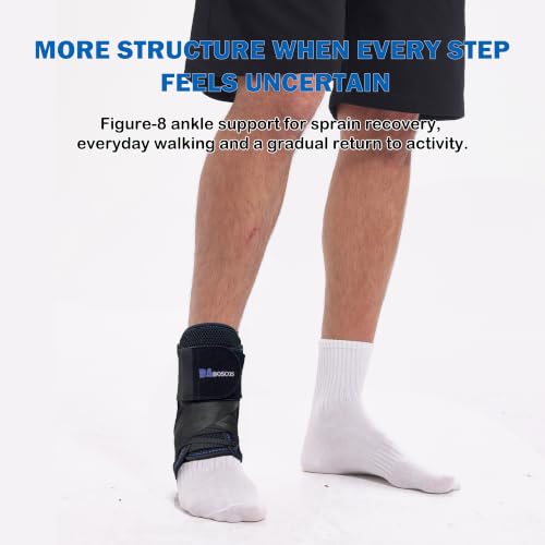 Ankle Brace, Figure 8 Lace Up Stabilizer with Side Support Pads Black X-Large