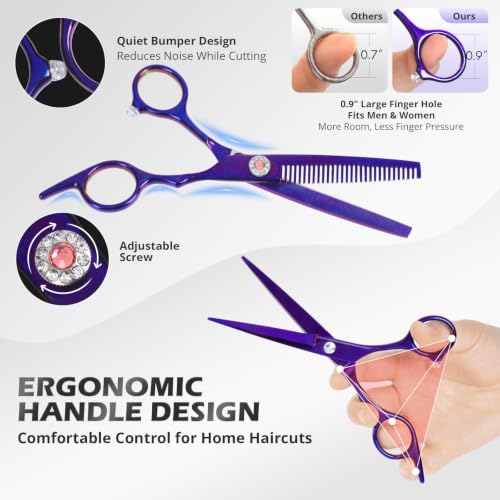21Pcs 440C Hair Cutting Scissors Kit, Hair Scissors & Thinning Scissors Set Purple