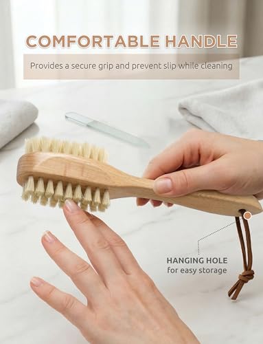 TAKAVU Nail Brush, Dual-Sided Boar Bristle for Fingernails & Toenails White Boar Bristle