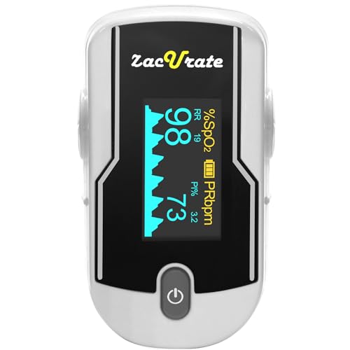 Zacurate 500E-B Wireless Bluetooth Fingertip Blood Pulse Oximeter Monitor with FREE App, SpO2, Heart Rate, Plethysmograph, and Perfusion Index Finger Oxygen Sensor Meter