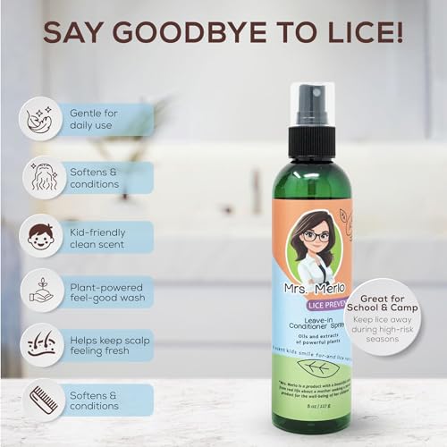 Lice Prevention Leave-In Conditioner Spray for Kids – Natural Daily Detangler with Plant Oils & Extracts – Gentle, Non-Greasy Formula for Shiny, Soft Hair – 8 oz
