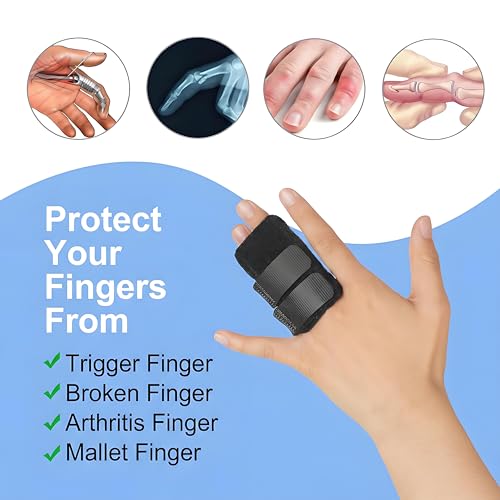 Adjustable Trigger Finger Splint with Metal Support Bar, Finger Stabilizer Brace, Straightening Support for Sprain Injury Arthritis Pain Relief, Fit All Fingers (2) 2