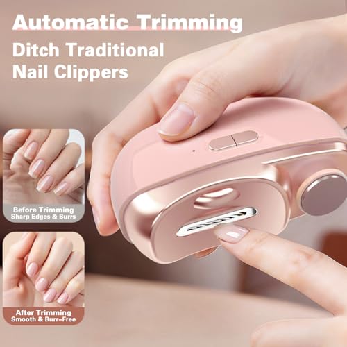 Upgraded 2-in-1 Electric Nail Clipper & Polisher, Rechargeable Automatic Nail Trimmer with German Alloy Blade, Pain-Free Quiet Nail Care Tool for Seniors, Kids & Arthritis (Pink)