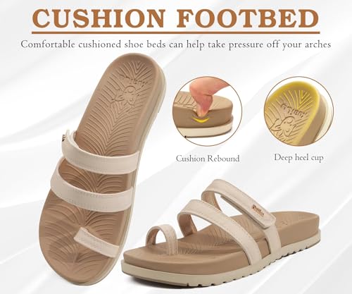 KuaiLu Womens Slides Sandals With Arch Support Comfort Plantar Fasciitis 9 Beige