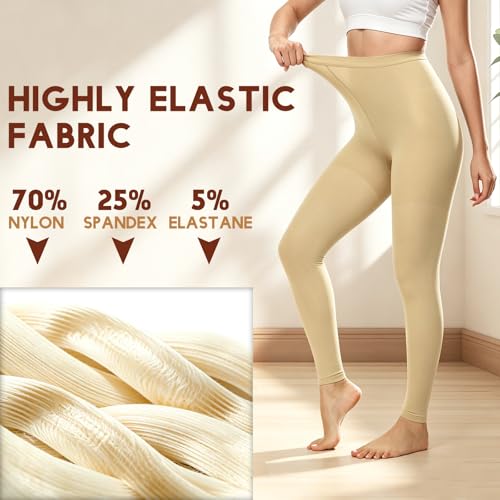CASMON 2 Pairs Medical Compression Pantyhose 20-30 mmHg for Women & Men, Footless Compression Tights High Waist Graduated Support Compression Leggings for Varicose Veins Edema X-Large Black+Beige