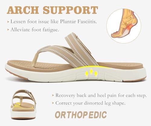 COFACE Women Flip Flops Arch Support Yoga Mat Walking Cushion Thong Sandals 9 Beige