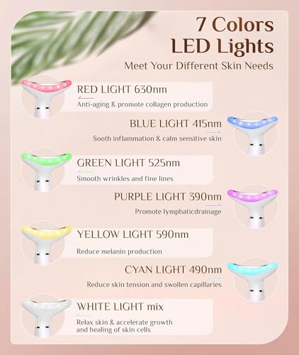 Dopsikn 7 Color Galvanic Machines - Red Light Therapy for Face and Neck, Face Massager Tool for Wrinkles, Double Chin, Vibrating Facial Massager with Thermals, Pink