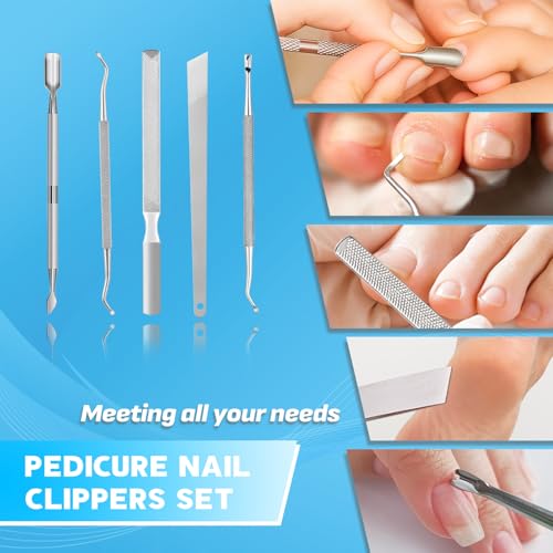 8-in-1 Heavy Duty Toenail & Fingernail Clippers for Seniors Men with Thick & Ingrown Nails - Manicure Pedicure Kit with 360° Swivel Head - Professional Wide Jaw Podiatrist Tools
