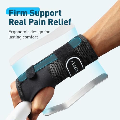 AGPTEK Carpal Tunnel Wrist Brace for Men Women, Night Sleeping Wrist Support with 2 Splints, Pain Relief Hand Brace for Arthritis Sprains Tendonitis, Adjustable Wrist Splint for Left Hand (S/M, Black & White )