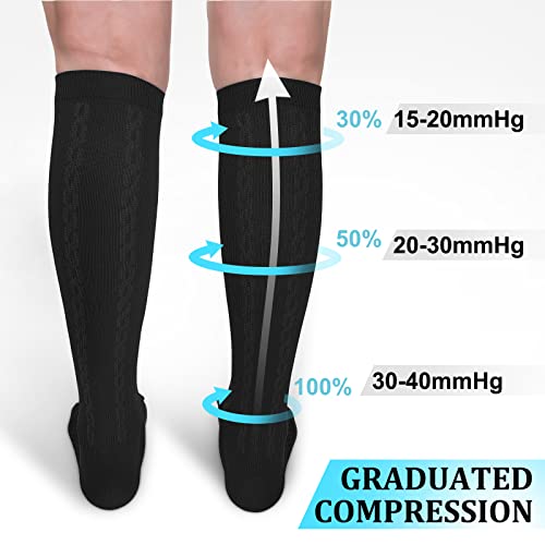 30-40mmHg Medical Graduated Compression Socks for Women&Men Circulation-Compression Stockings-Knee High Socks for Support,Hiking,Running Large-X-Large Black/Black