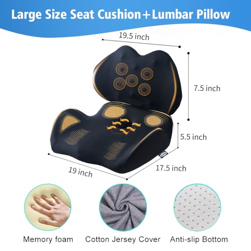 Lexeme X Large Memory Foam Seat Cushion Lumbar Support Pillow for Sciatica & Tailbone Pressure Relief Coccyx Pad for Office Chair, Car,Wheelchair,Home,Office Black
