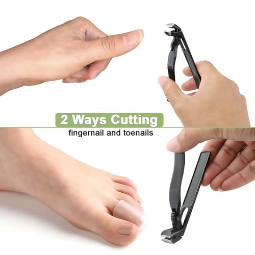 Toe Nail Clippers for Thick Nails for Seniors, Large Toenail Clippers for Men Adult, Ergonomics Long Handled Angled Head Wide Jaw Opening Sharp Blades Heavy Duty Fingernail Cutter - Black