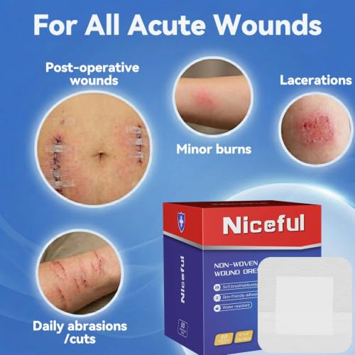 Niceful Island Dressing 4" x 4" Wound Bandages, 100 Total Count (2 Packs of 50 Each) 4"x4"(50 Pcs) (Pack of 2)