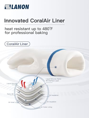 LANON Liquid Silicone Oven Mitts,Heat Resistant,Coral Air Liner,White,Large White Regular L/9