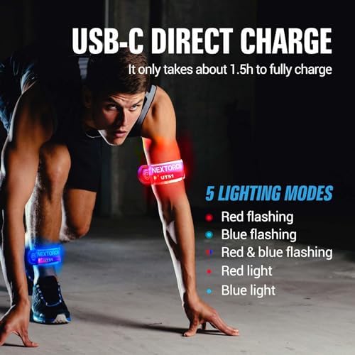 NEXTORCH Rechargeable LED Slap Bracelet, Emergency Flashing Strobe Lights, Law Enforcement Police Night Security Flashlight, Bikes Riding Cycling Safety, Reflective Running Lights for Runners 1 Pack UT51 Large