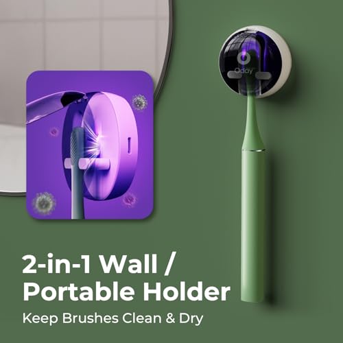 Oday Sonic Electric Toothbrush for Adults with Wall Mounted UV Cleaner Green Toothbrush Set
