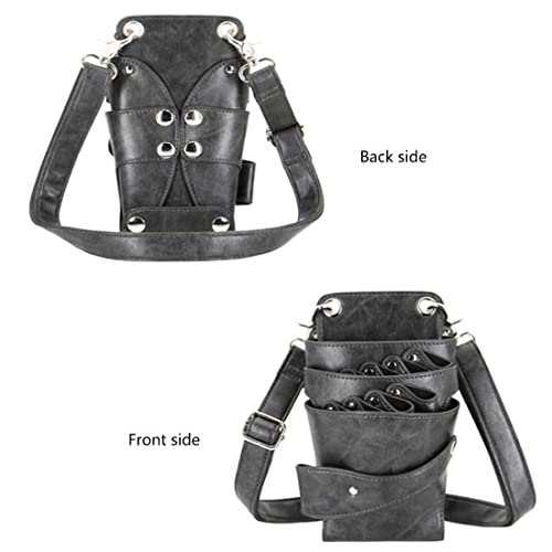 Scissors Bag- Soft Leather Salon Barber Hairdressing Scissor Shears Holster Hair Stylist Tools Bag with Waist Shoulder Belt Grey