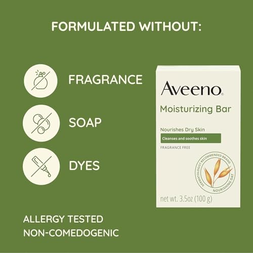 Aveeno Gentle Moisturizing Bar Facial Cleanser with Nourishing Oat for Dry Skin, Fragrance-free, Dye-Free, & Soap-Free, 3.5 oz (Pack of 4) Unscented 3.5 Ounce (Pack of 4)