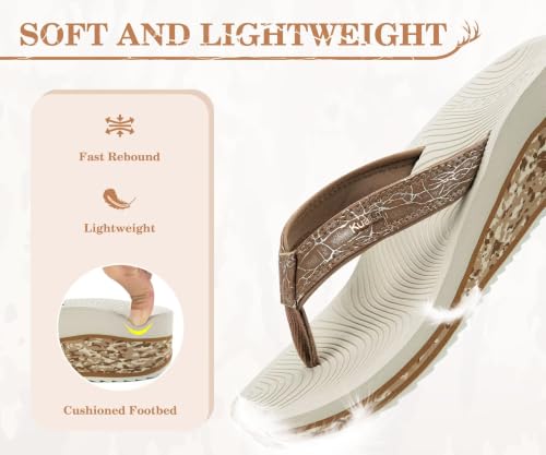 KuaiLu Womens Platform Flip Flops Arch Support Yoga Mat Boho Dressy Sandal 8 Khaki Beige