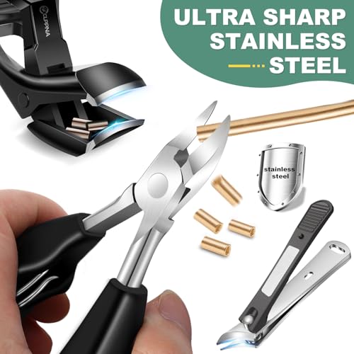 Toenail Clippers for Seniors Thick Toenails, CLPPNA Angled Head Large Toe Nail Clippers Set for Men, Heavy Duty 45° Ingrown Toenail Clippers, 37mm Wide Opening Nail Cutter with Long Handle, 6PCS 6PCS(Ingrown & Angled & Slanted）