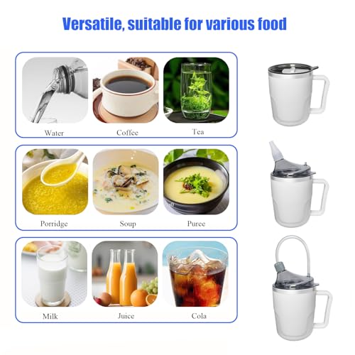 Adult Spill Proof Cup for Elderly, 3 in 1 Stainless Steel Sippy Cup with Straw and 2 Lids, Suitable for Seniors Disabled Patients Limited Mobility, 14 OZ