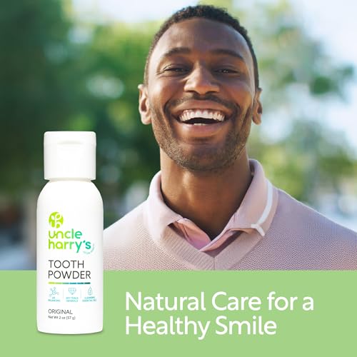 Uncle Harry's All Natural Tooth Powder | Alkalizing Remineralizing Enamel Support & Whitening Toothpaste for Sensitive Teeth | Powder Toothpaste for Gum Health & Fresh Breath (2 oz) (Pack of 2)