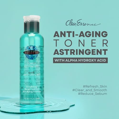 Clear Essence Anti Aging Toner Astringent with Alpha Hydroxy Acid, 8oz, Exfoliating Face Toner for Oily Skin, Acne Prone Skin, Pore Refining & Clarifying Toner for Women & Men, Hydrating Skin Care