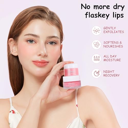 Lip Scrub and Lip Mask Set Lip Care Gift Set with Hydrating Lip Balm, Lip Scrub, Scrub Bubble and Overnight Lip Mask, Lip Moisturizer Gift Set for Teens