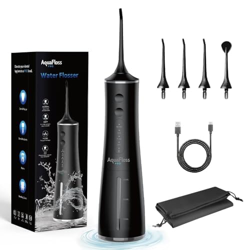 Water Dental Flosser Teeth Pick Portable Cordless Oral Irrigator 300ml Water Tank Rechargeable Travel Teeth Cleaner IPX7 Waterproof Electric Water Flosser BV609 (Black) Black