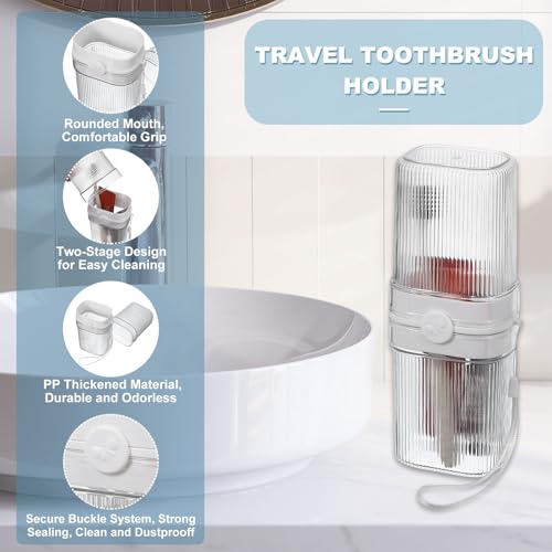 uxcell Travel Toothbrush Case Set, Leakproof Soap Holder with Lid and Portable Travel Toothbrush Holder for Bathroom, Gym, Business Trip, Camping (White) White