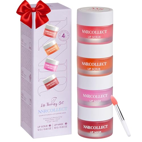 ANRCOLLECT Face and Lip Skincare Set with Clay Mask Set(4 Pack) and 1 Lip Care Kit(2 Lip Scrub and 2 Lip Mask)