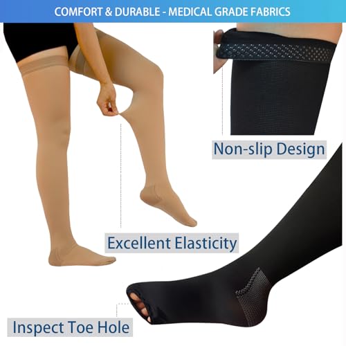 Thigh High 15-20 mmHg Compression Stockings 2 Pairs Ted Hose Socks M