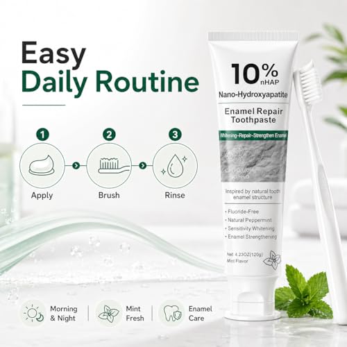 10% Hydroxyapatite Toothpaste, Nano Hydroxyapatite Toothpaste, Fluoride Free Toothpaste for Sensitive Teeth, Helps Rebuild Enamel, Remineralizing Toothpaste for Daily Use, 4 Pack