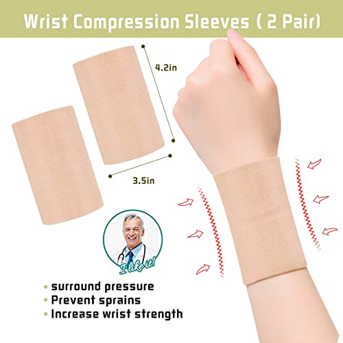Men & Women Compression Wrist Sleeve Wrist Brace Wrist Supports Wrist Wraps Elastic Wristbands for Tennis, Tendonitis, Carpal Tunnel, Tattoo Cover Up Bands skin(1 pair) X-Large