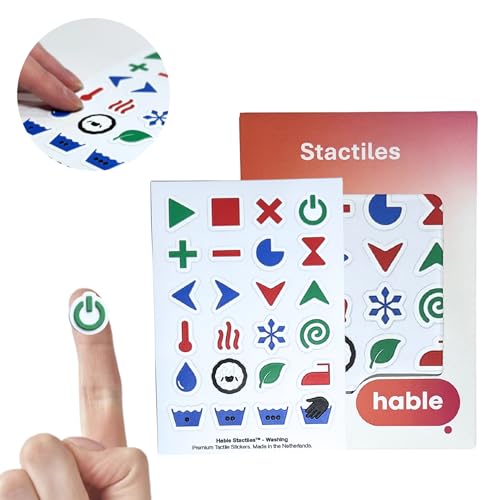 24 Tactile Stickers for Washing Machine & Dryer - Marking Aid for Blind & Visually Impaired - Water & Steam Resistant - Unique Laundry Symbols - Premium Quality