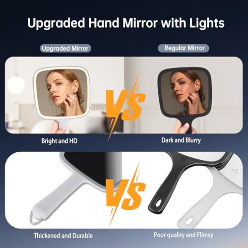 Hand Mirror with 3 Light Color, 6.2'' X 5.9'' Lighted Handheld Mirror White