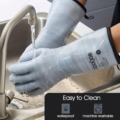 COOLJOB Heat Resistant Oven Gloves, Waterproof BBQ Mitts, Blue, Large
