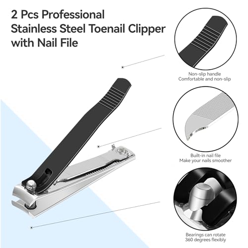 Nail Clippers Nail Cutter Set Toenail Fingernail Clippers Kit for Thick Nails Stainless Steel Sharp Sturdy Trimmer for Men & Women, Set of 2