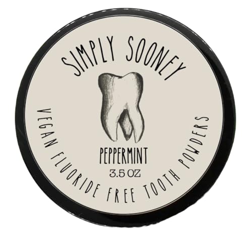 Simply Sooney Vegan Fluoride Free Toothpaste Powder I Organic Peppermint Essential Oil I Natural Ingredients I Stronger Teeth (3.5 oz (Jar BPA Free Plastic))